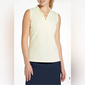 Walter Hagen Women's Clubhouse Scallop Sleeveless Golf Polo, Lemon Sorbet, XXL